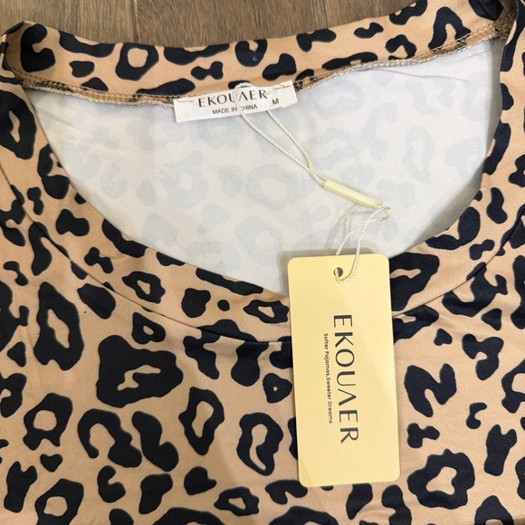 EKOUAE Leopard Print Pajama Set NWT Women Size M Top Wide Leg‎ Pants Loungewear - Picture 3 of 9